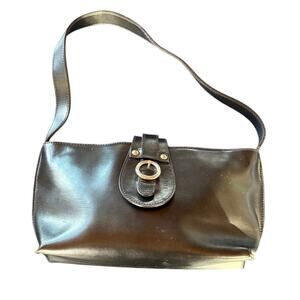 Furla Vintage Y2K Black Leather Shoulder Bag Silver Buckle
